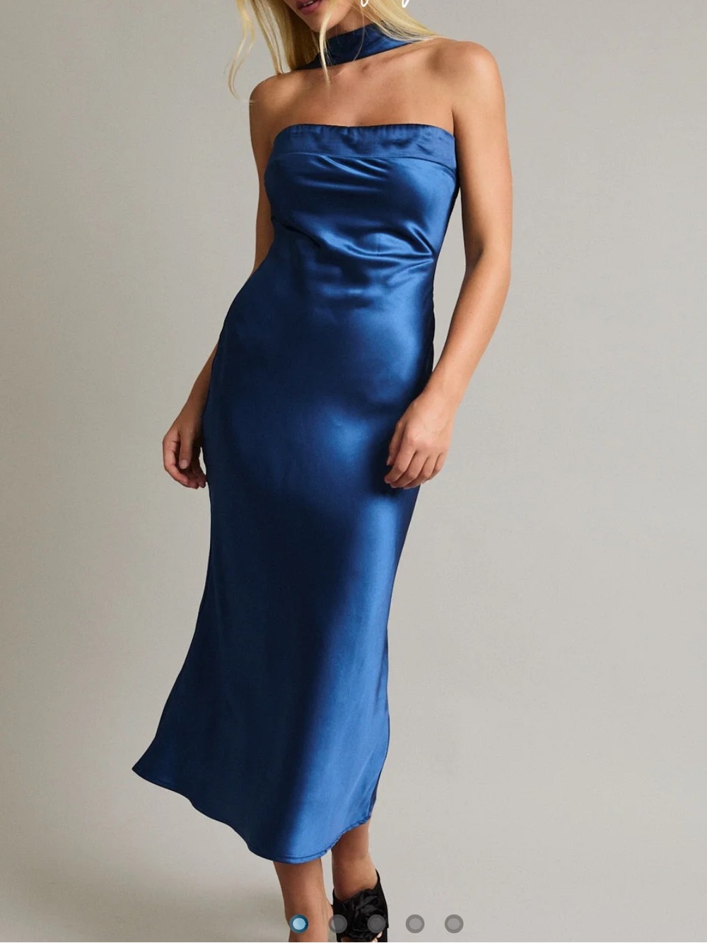 Le Lis Sapphire Blue Satin Midi Skirt